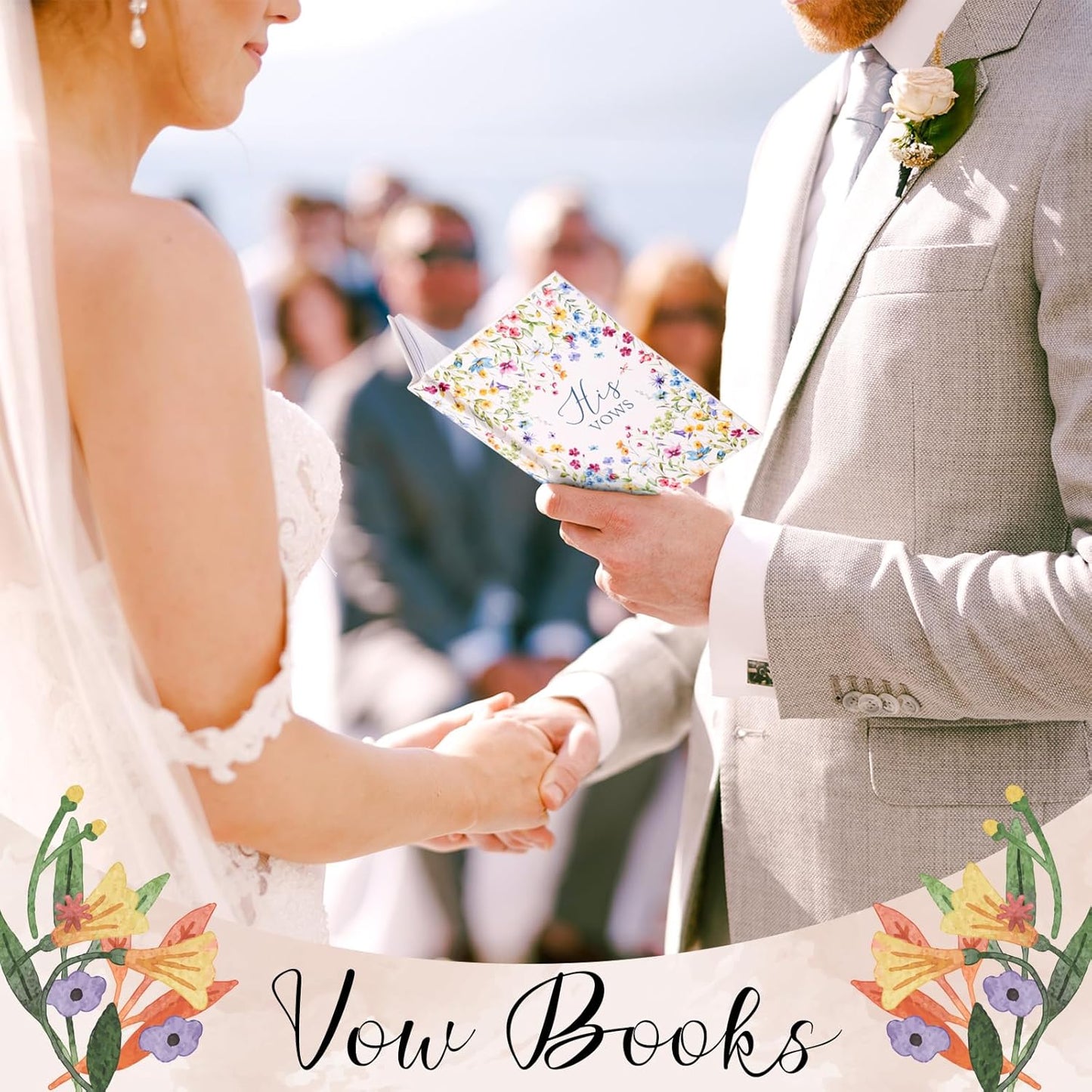 Set of 2 Vow Books His and Hers, Wedding Vow Books (6.06x4.17) Wedding Keepsake Essentials Elegant Bridal Shower Ceremony Gift Elopement Essentials (Colorful,Wildflowers)