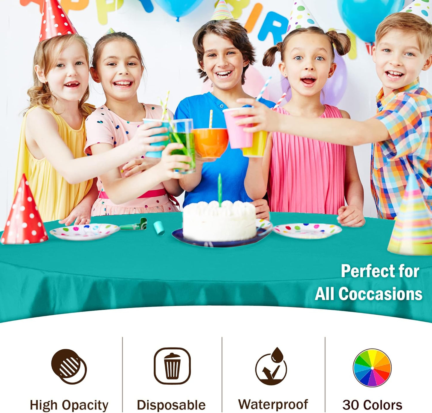 12-Pack Premium Plastic Tablecloth 84in. Round Table Cover - Teal