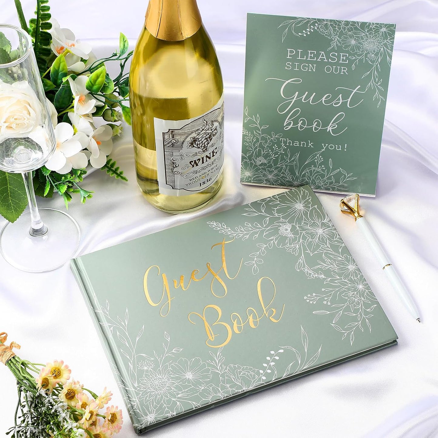 Wedding Guest Book Personalized Photo Guestbook to Sign at Reception Wedding Guest Sign in Book Photo Album Hard Cover 88 Lined Pages for Baby Shower Birthday Anniversary Party(Sage Green)