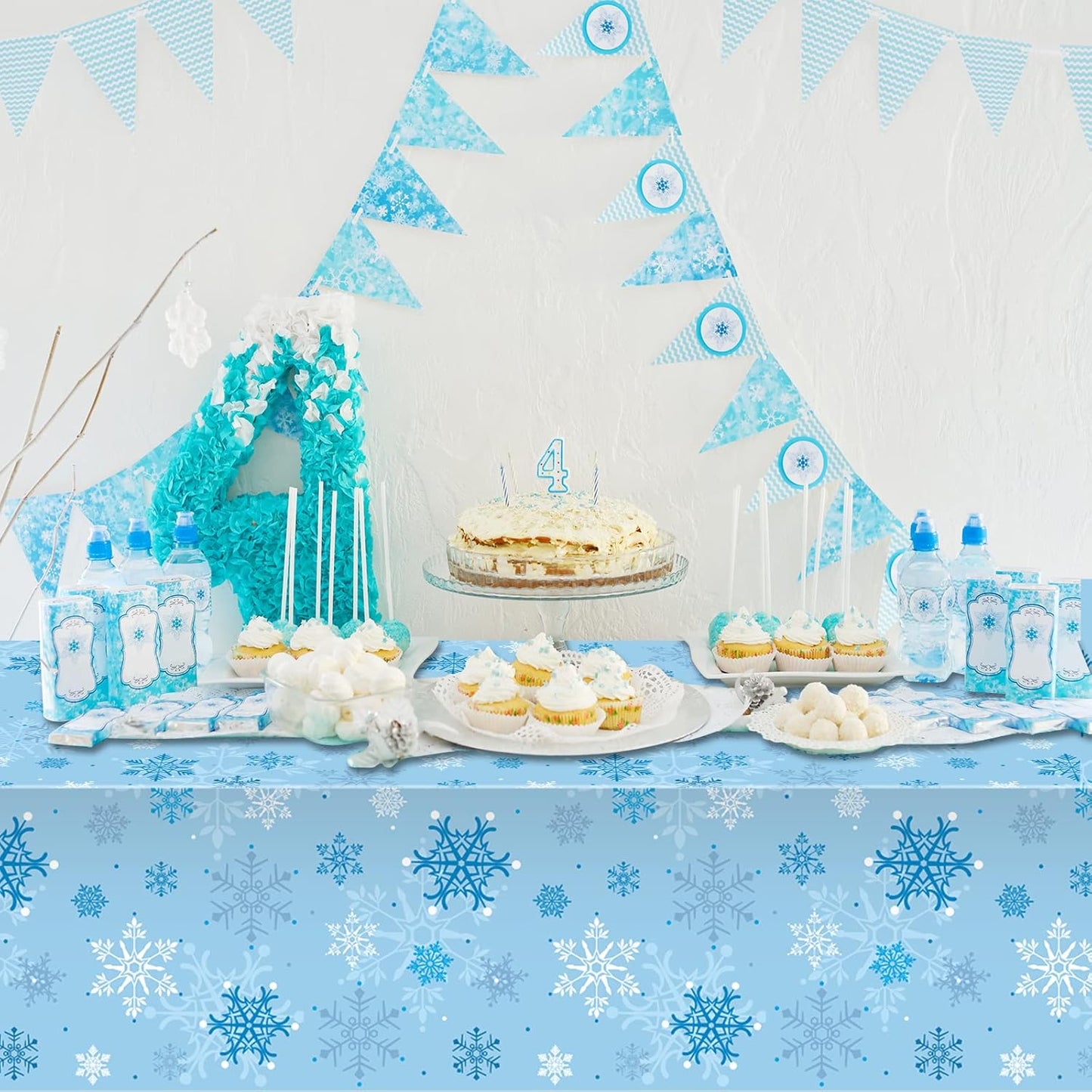 12 Pieces Christmas Snowflake Party Tablecloth Decorations,Plastic Ice Blue and White Winter Wonderland Table Cover for Winter Christmas Birthday Holiday Party Decorations and Supplies,54x108 inch