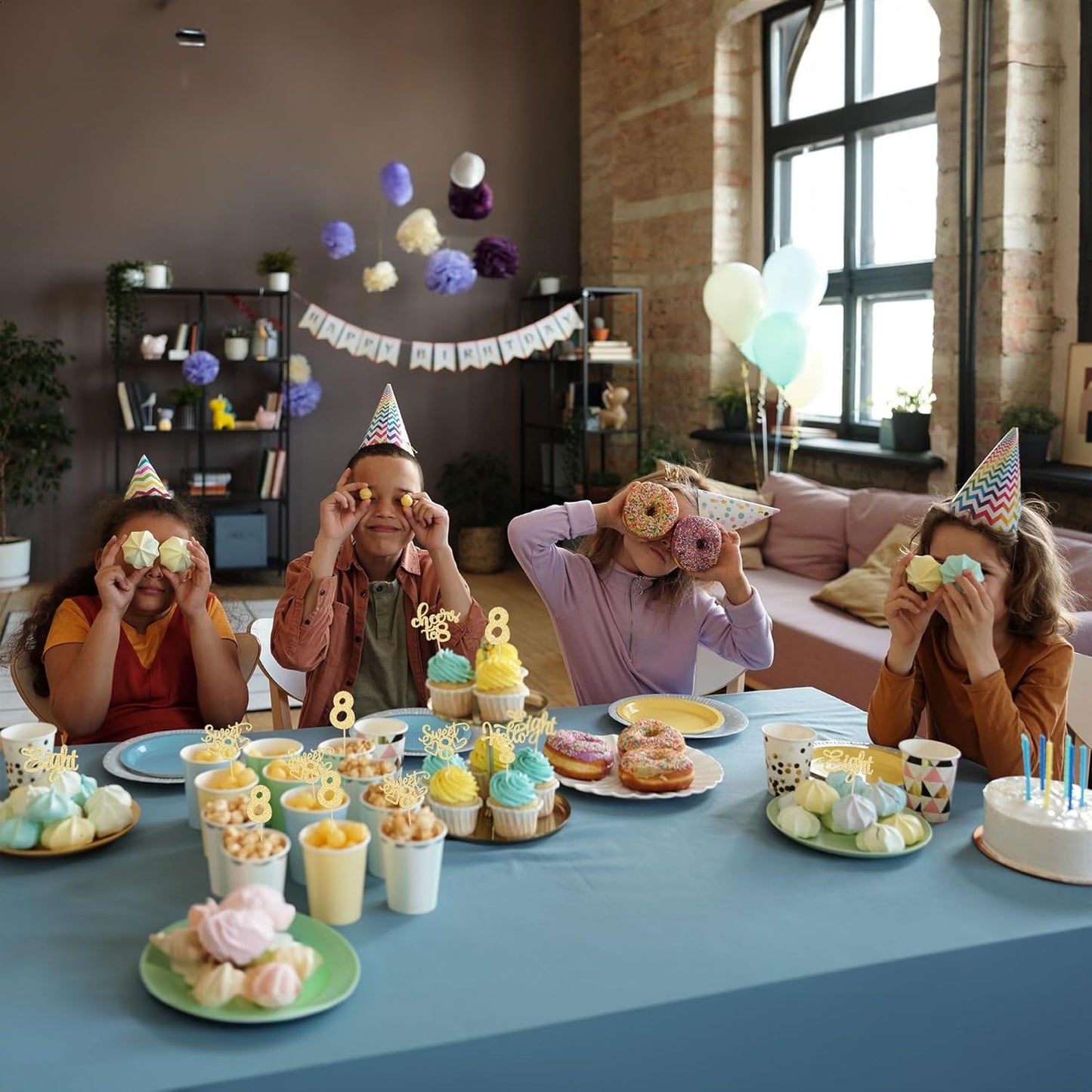 30Pcs 8th Birthday Cupcake Toppers Glitter Eight Hello 8 Cupcake Picks Cheers to 8 Years Old Cake Decorations for 8th Birthday Party Supplies Gold