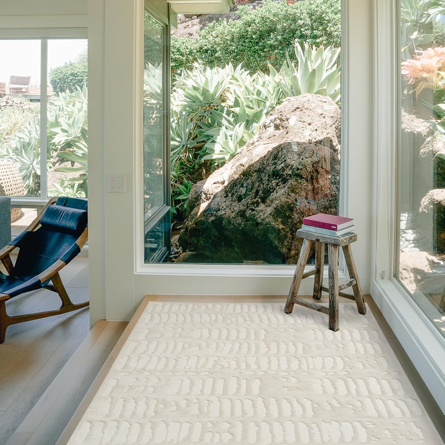 Revival Rugs Shell 3'11"x6'1" Machine Washable Area Rug for Kitchen Bedroom - 100% Recycled Oeko-TEX Certified, Medium Pile, Beige, Cream