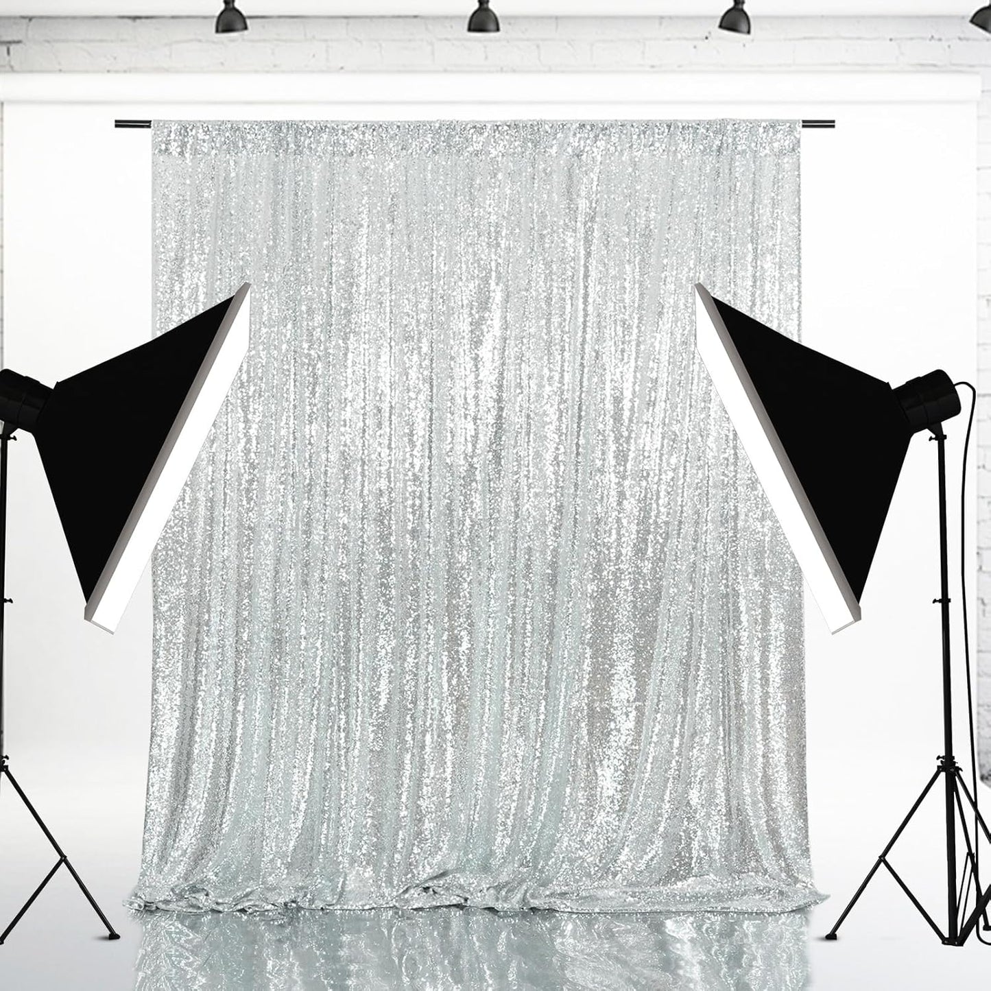 Eternal Beauty Silver Sequin Backdrop, 5x7 Ft Glitter Background Curtains for Shimmer Photography Party Wedding Birthday Back Drop Decor