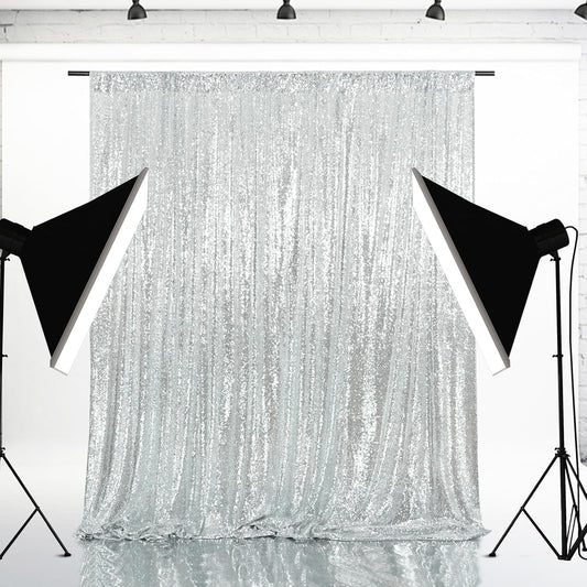 Eternal Beauty Silver Sequin Backdrop, 5x7 Ft Glitter Background Curtains for Shimmer Photography Party Wedding Birthday Back Drop Decor