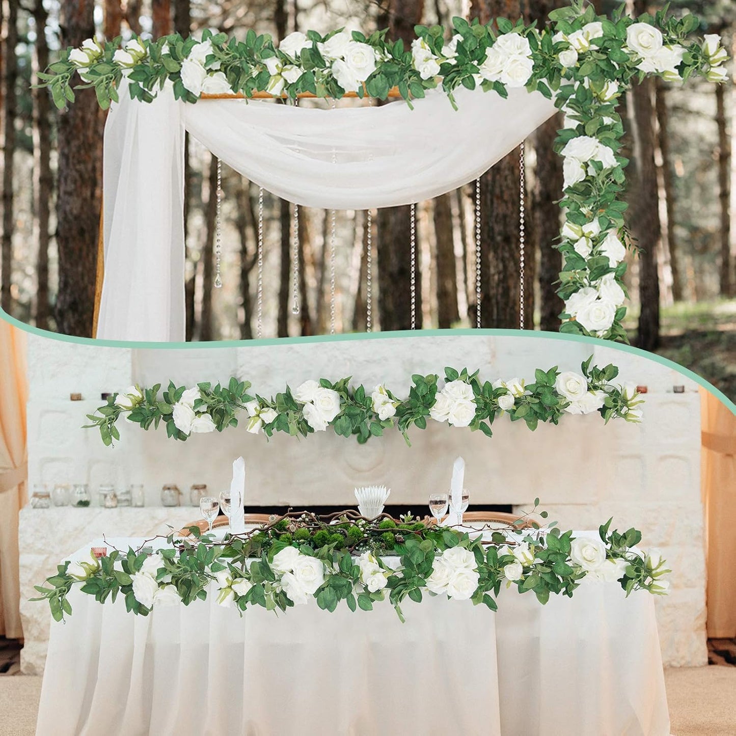 U'Artlines 3 Pack Artificial White Rose Vines Floral Garlands Total 19.5 Ft Fake Vine Silk Flower Garland for Indoor Outdoor Home Wedding Arch Garden Wall Decoration