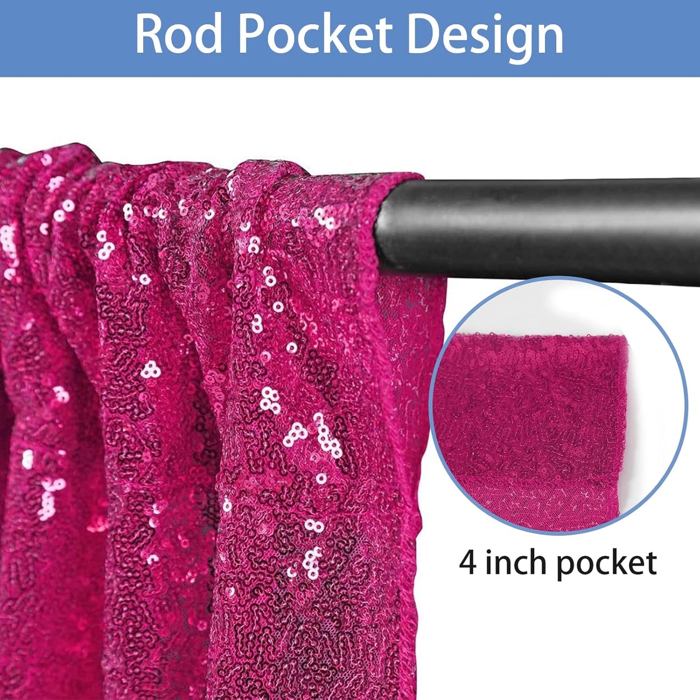 Hahuho Fuchsia Sequin Backdrop Curtain, 2PCS 2FTx8FT Glitter Backdrop Curtain for Parties, Christmas, Wedding, Party Decoration（2 Panels, 2FT x 8FT, Fuchsia