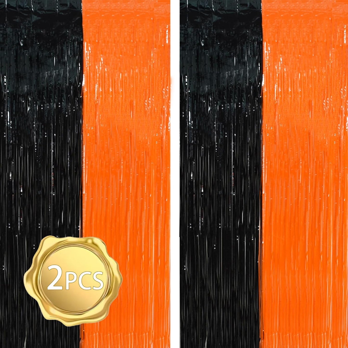 BEISHIDA 2Pcs Orange Black Door Streamer Happy Halloween Backdrop Pumpkins Foil Fringe Tinsel Horry Party Curtains Backdrops for Horry Party Hallowen Decoration (3.28 ft x 6.56 ft)