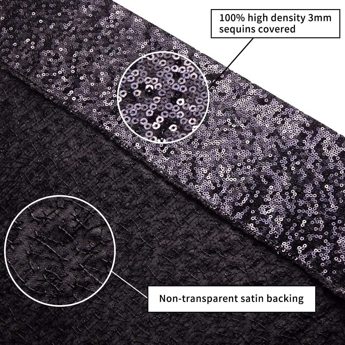 Poise3EHome 10Ft x 10Ft Black Sequin Backdrop Curtain, Glitter Thick Satin Background Drapes, Sparkly Opaque Photography Curtain, Sequence Xmas Thanksgiving Backdrop for Wedding Party Decor