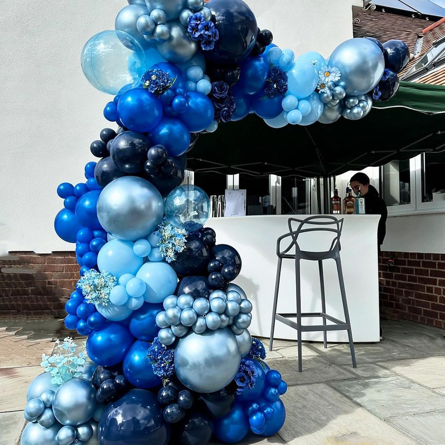Blue Silver Balloons Set, 12 Inch Blue and Silver Balloons Dark Navy and Confetti Party Latex Balloon, Macaron Metallic Baby Blue Mixed Balloon for Birthday Graduation Baby Shower Wedding Retirement
