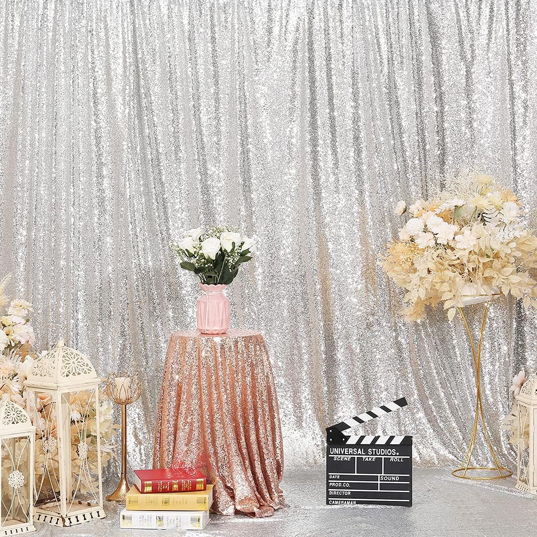 Poise3EHome 6FT x 8FT Silver Sequin Photo Backdrop Curtain for Birthday Wedding Engagement Baby Shower Bachelorette Christmas Party Decorations