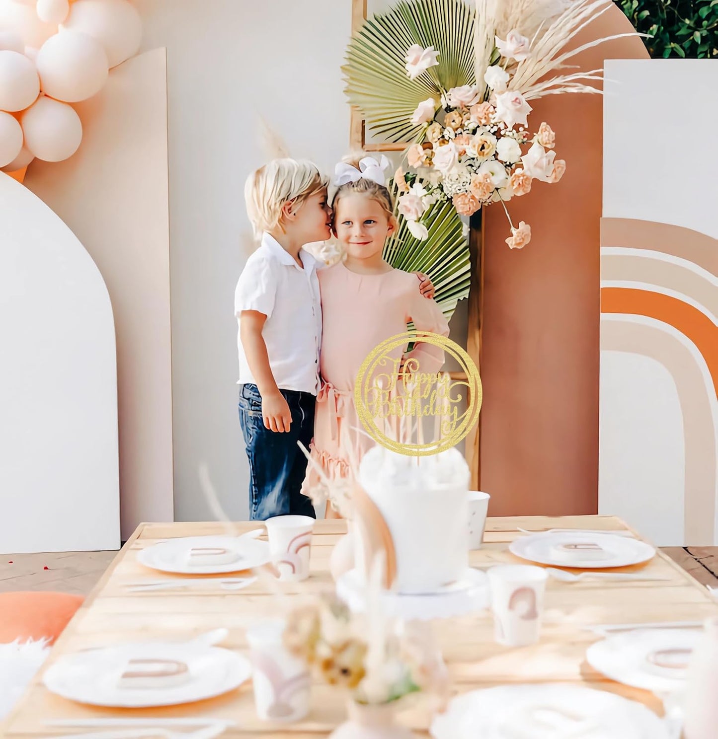 Happy Birthday Cake Topper - Golden Glitter Happy Birthday Cake Decoration Supplies for Children or Adults - Happy Birthday Cake Bunting Decor, Photo Booth Props