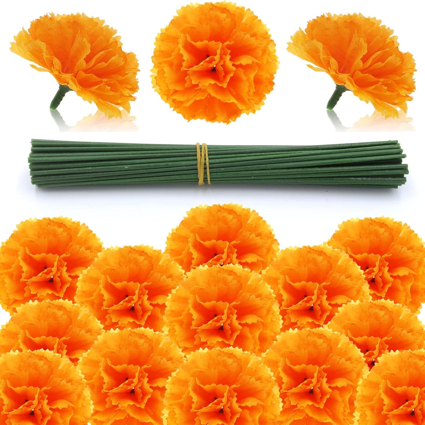 Hananona 50Pcs Artificial Marigold Flower Heads, Silk Marigold Heads Bulk Fake Flowers for Dia De Los Muertos Decor DIY Marigold Garland Day of The Dead Decorations