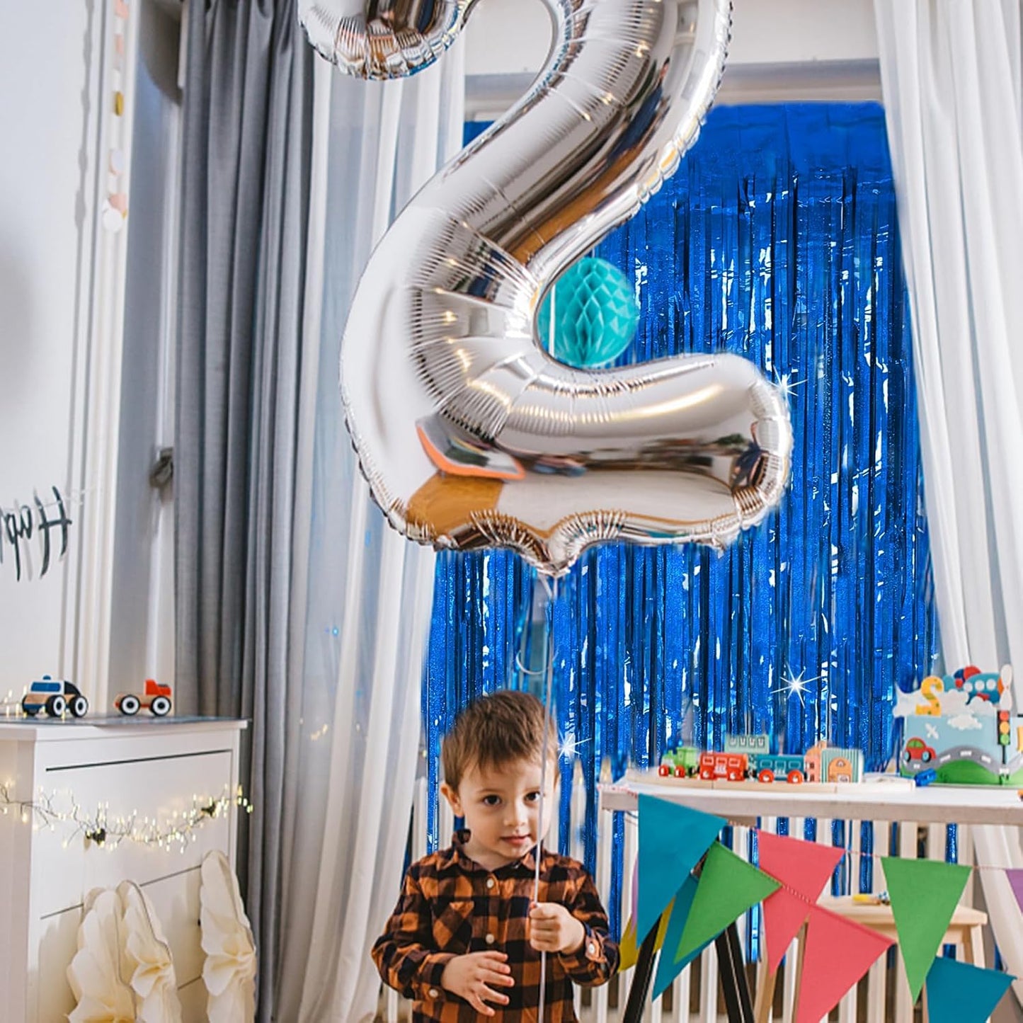 Tinsel Curtain Party Backdrop Blue Birthday Decorations 10 Packs Glitter Foil Fringe Curtain Party Decor Streamers Photo Booth for Birthday Christmas Wedding Halloween Graduation Decorations