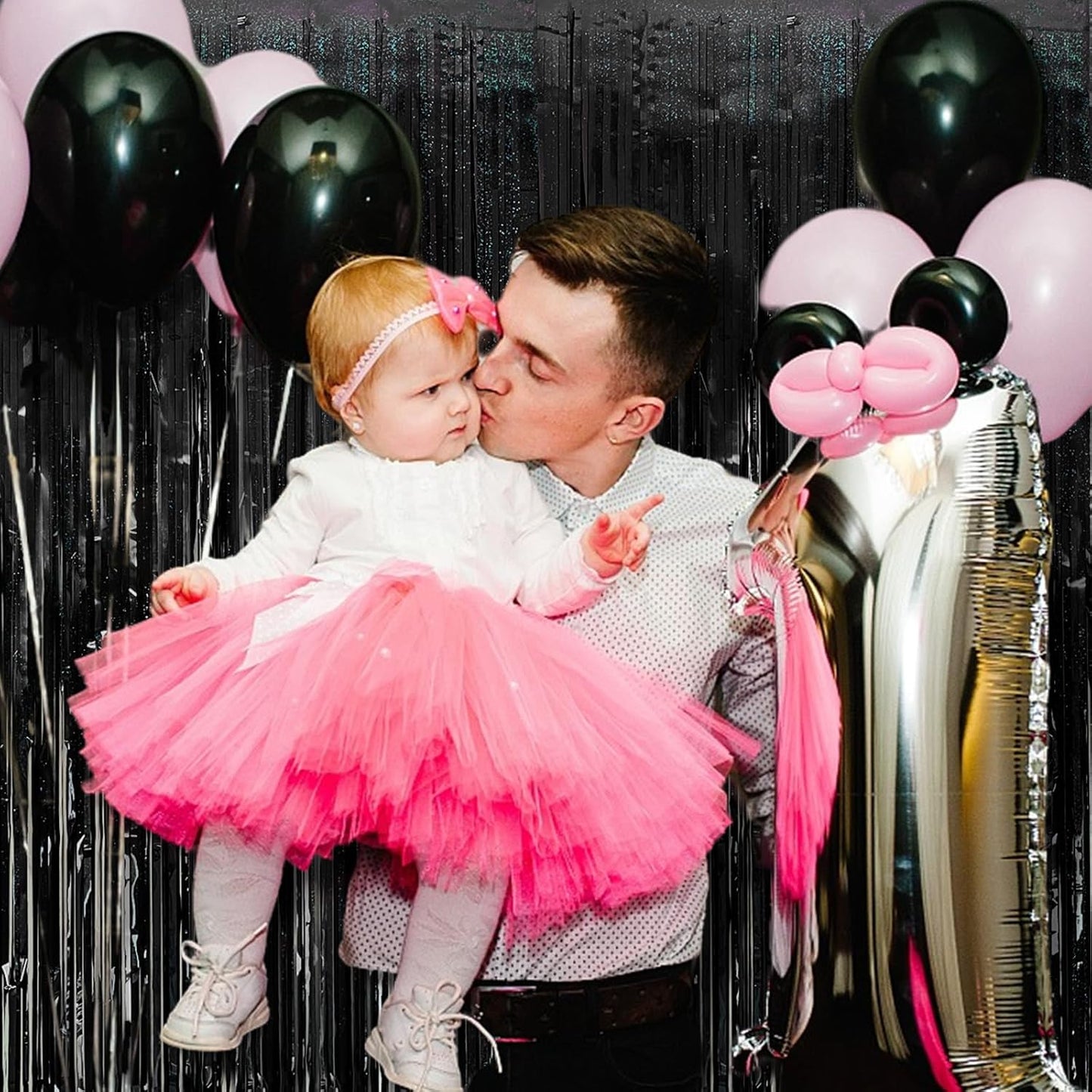 Tinsel Curtain Backdrop Black Birthday Party Decorations 2 Packs Glitter Foil Fringe Curtain Party Decor Streamers Photo Booth for Birthday Christmas Wedding Halloween Graduation Decorations