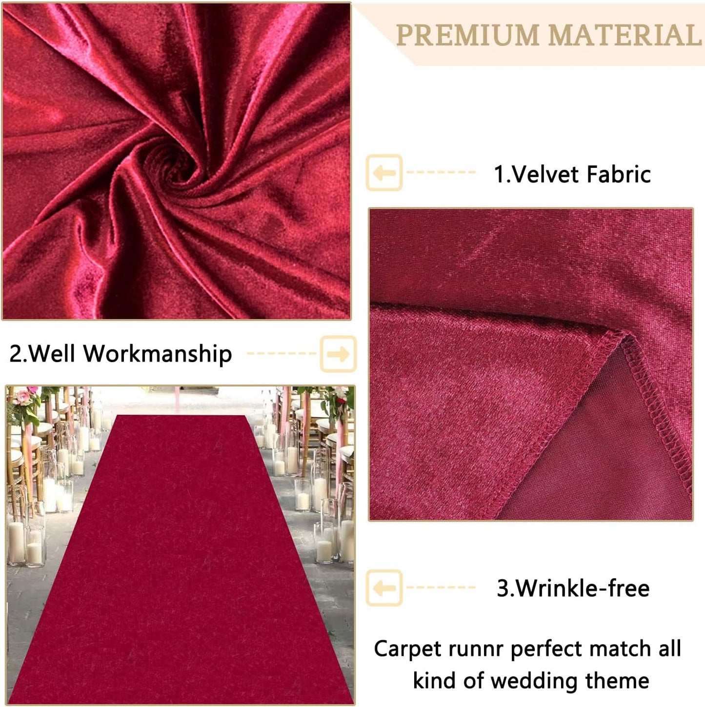 MODFUNS Aisle Runners for Weddings Burugndy Aisle Runner Rug 4FTx20FT Wedding Carpet Aisle Runner Velvet Wedding Runners Unique Carpet Runway for Party Banquet Hallway Decoration