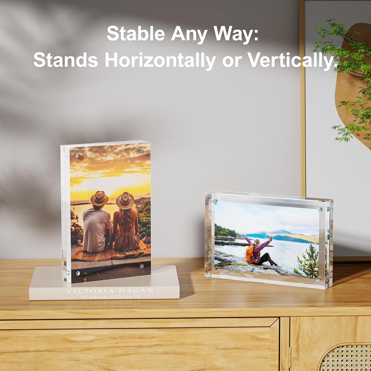 3 Pack 6x8 Acrylic Picture Frames - 20% Thicker Double Sided Magnetic Frame with UV Protection - Freestanding Clear Frameless Display for Tabletops - Modern Photo Frame Set for Home & Office Decor