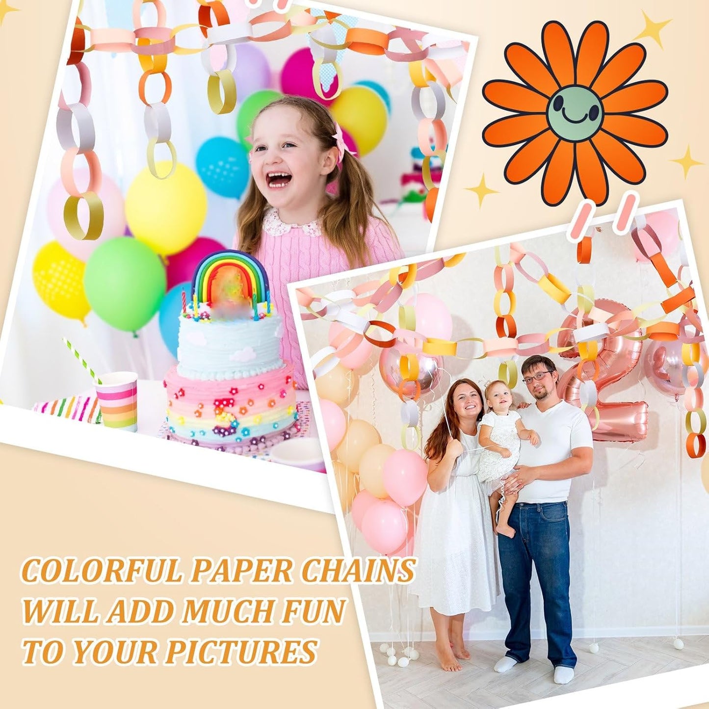 Lincia 600 Sheet Halloween Paper Chain Garland, Construction DIY Crafts Chain Strip for Fall Thanksgiving Party Decor, 1x8 Inch with Double Sided Tape (Groovy)