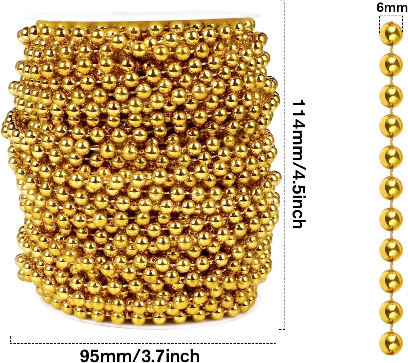 [98 Feet] Gold Pearl Beads Garland, 6MM 33 Yards Gold Faux Pearl Beads String Roll Bulk for DIY Craft Christmas Tree Wedding Party Decoration