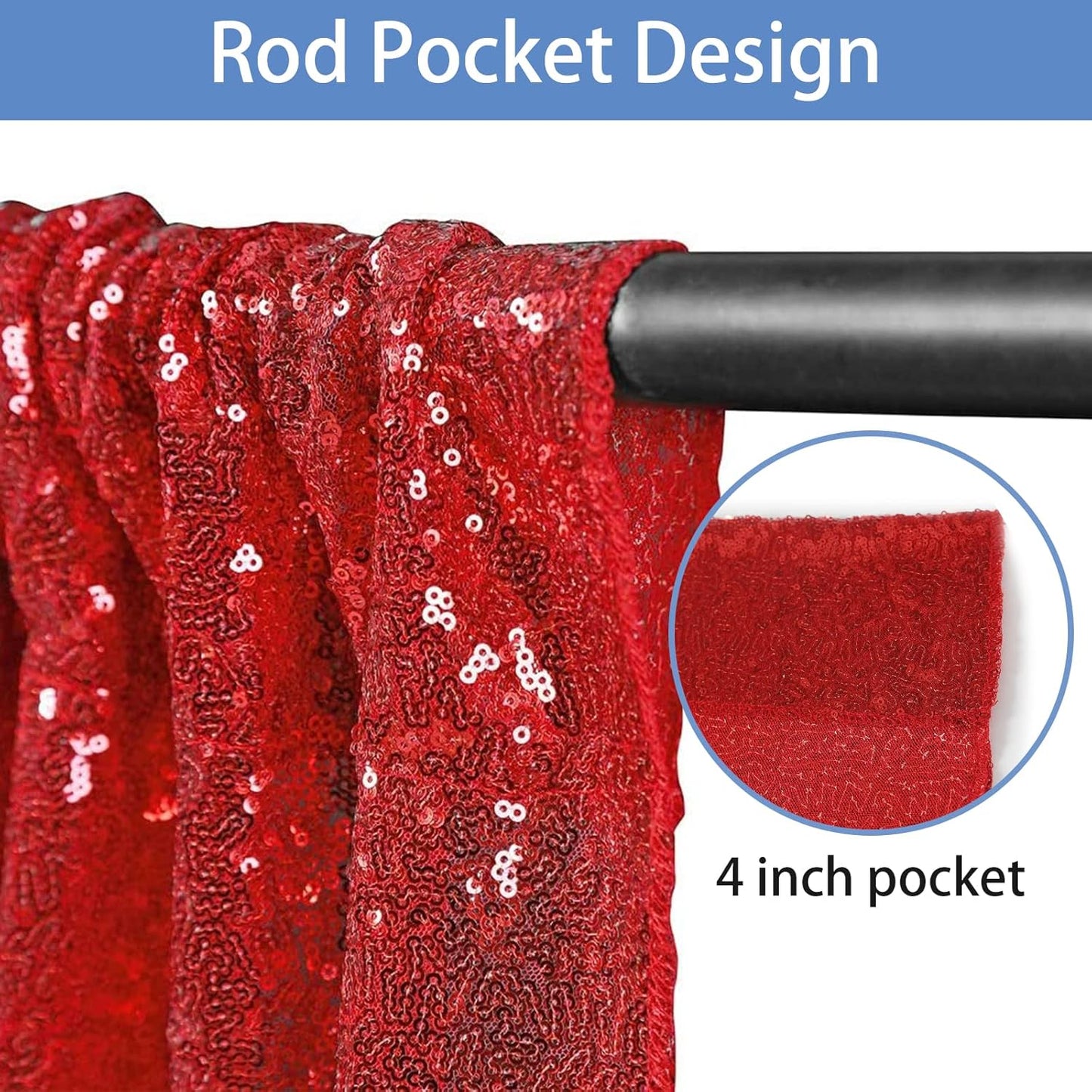 Hahuho Red Sequin Backdrop Curtain, 2PCS 2FTx8FT Glitter Backdrop Curtain for Parties, Christmas, Wedding, Party Decoration（2 Panels, 2FT x 8FT, Red