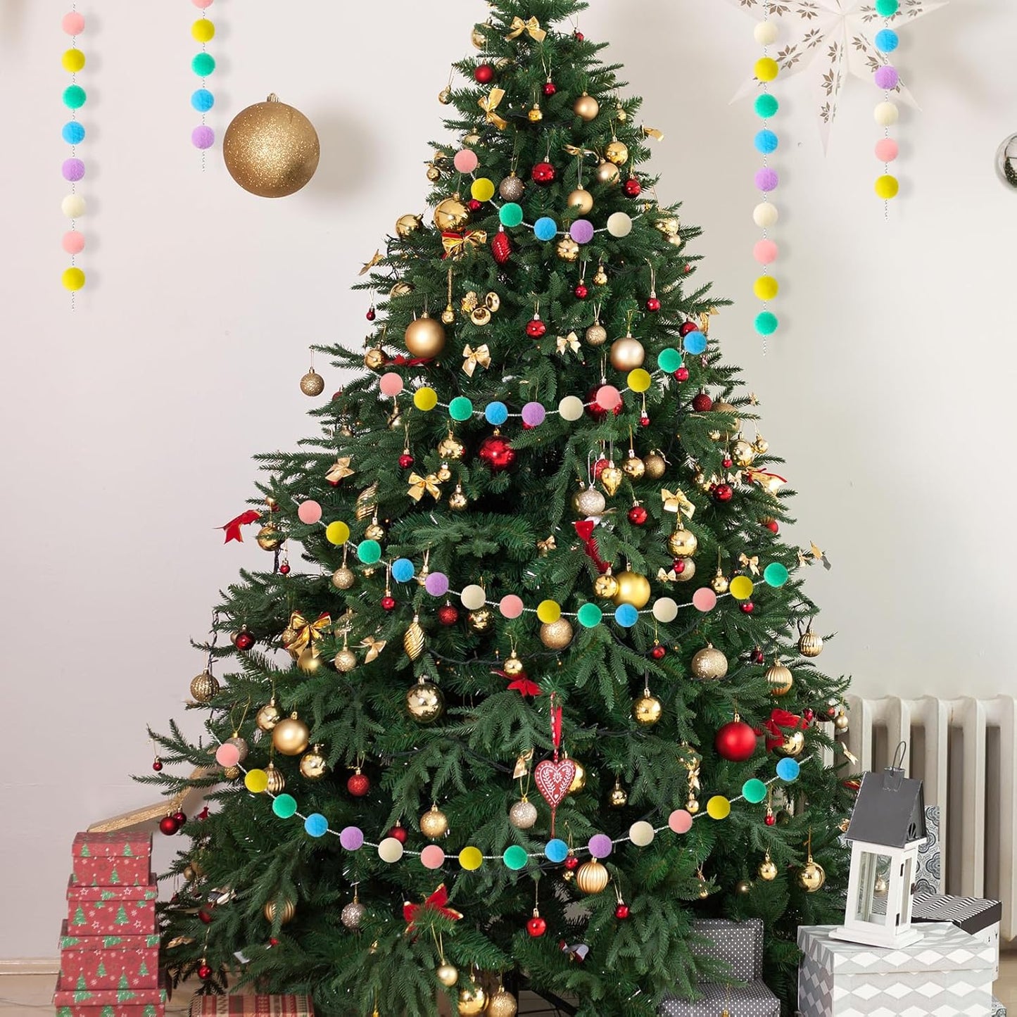 3 Pack Pom Pom Garland Colorful Felt Ball Garland Decorations, 6.5 Feet Long with 30 Balls Banner Hanging Supplies for Birthday, Parties (Rainbow Colors)