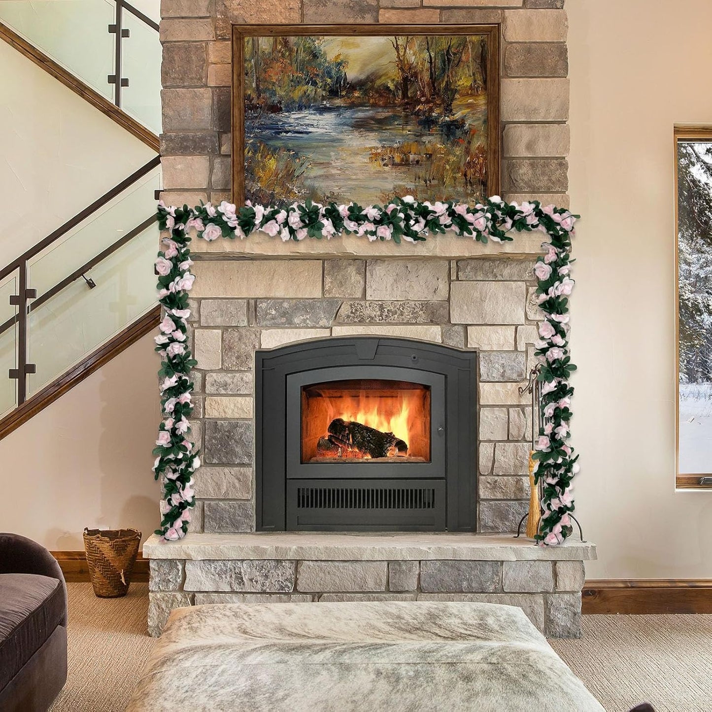 16Pcs 126Ft Light Pink Rose Garland, Fake Rose Hanging Flowers, Artificial Flower Vine, Hanging Floral Vine Garland for Wedding, Birthday Party, Wall Arch, Halloween, Christmas Garden Backdrop Decor