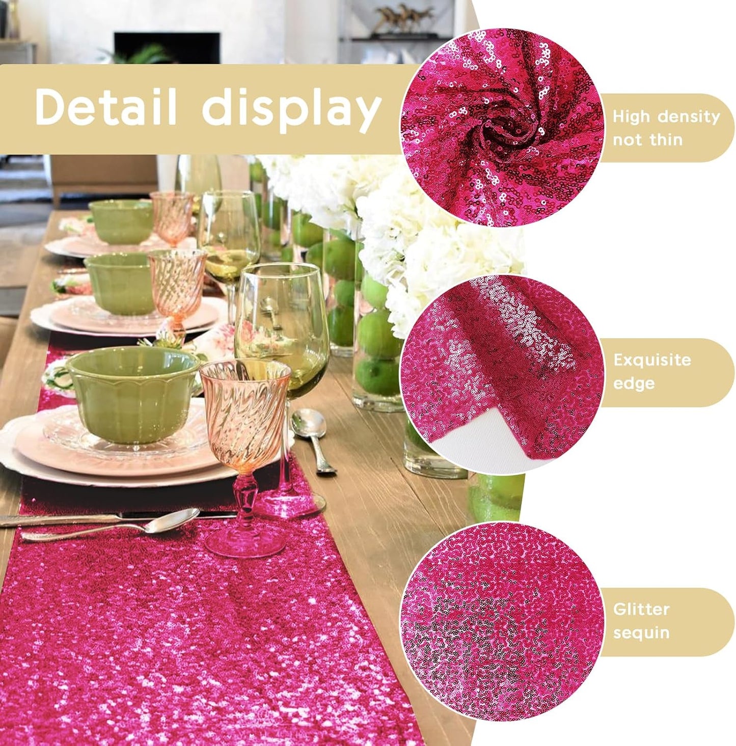 10 Packs 12 x 72 inches Sequin Table Runner, Hot Pink Glitter Table Runner for Birthday Party Supplies Wedding Engagement Baby Shower Holiday Celebration Event Decorations