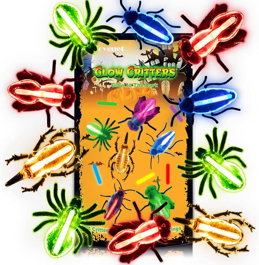 82 Pcs Glow Critters For Halloween Party Favor, Include Glow Bugs and Mini Glow Sticks, Glow in the Dark Party Toys Set for Kids, Trick or Treating Goodie Supplies, School Classroom Game Prizes