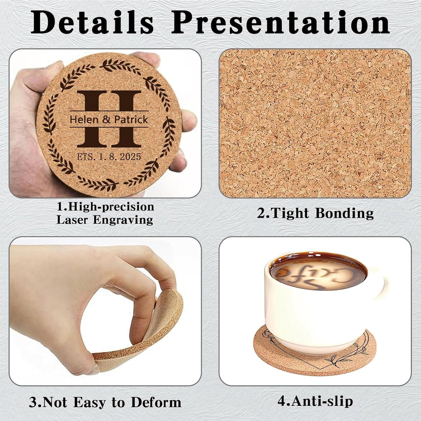 Custom Coasters Personalized Cork Coasters Bulk with Logo Wedding Personalized Cork Natural Wood Engraved Drink for Wedding Favors (Cork Coasters - Heart)