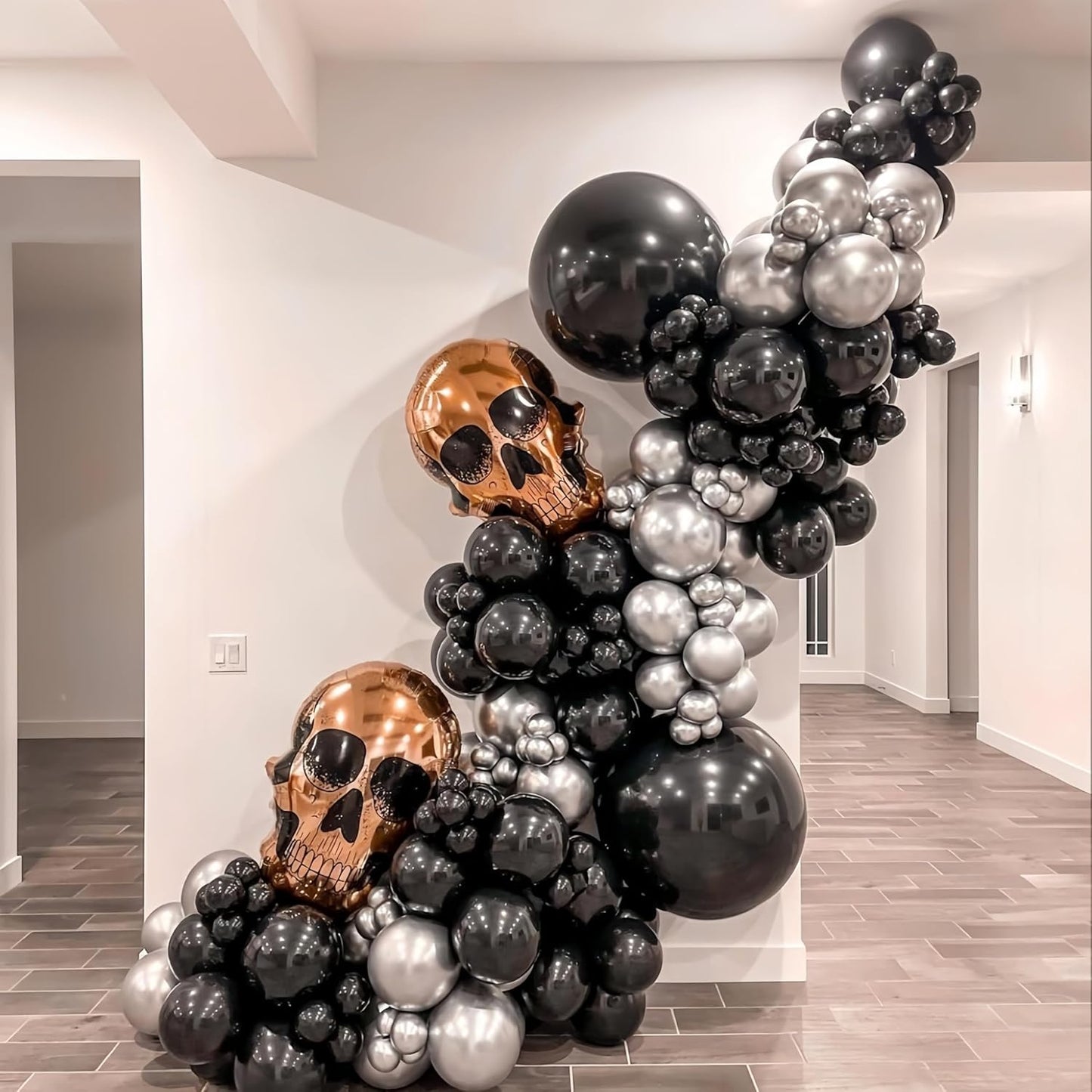 Black and Silver Balloons, 12 Inch Metallic Chrome Black Silver Confetti Latex Helium Balloons for Men Boys Birthday Baby Shower Wedding Engagement Halloween New Year Bachelorette Party Decorations