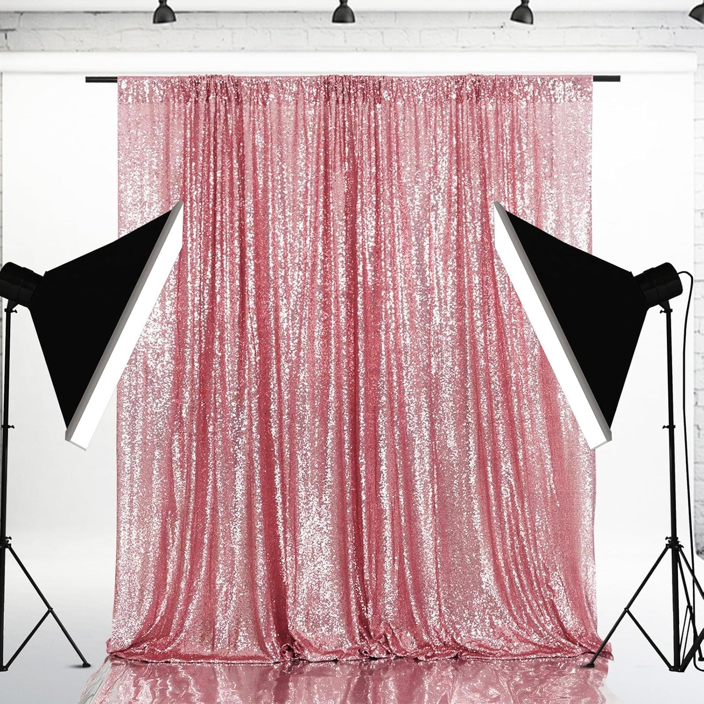 Eternal Beauty Fuchsia Pink Sequin Backdrop, 8x8 Ft Glitter Background Curtains for Shimmer Photography Party Wedding Birthday Back Drop Decor
