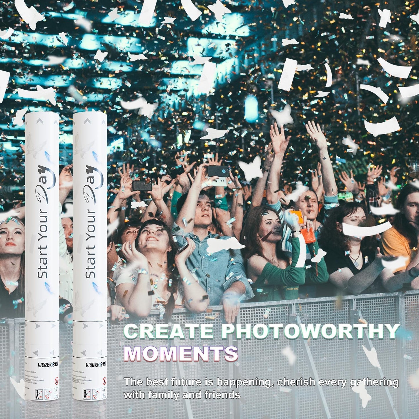 White Butterfly Confetti Poppers, 15 Inch Butterfly Party Poppers for Birthday, Wedding, Halloween Celebrations - Air Powered Confetti Gun