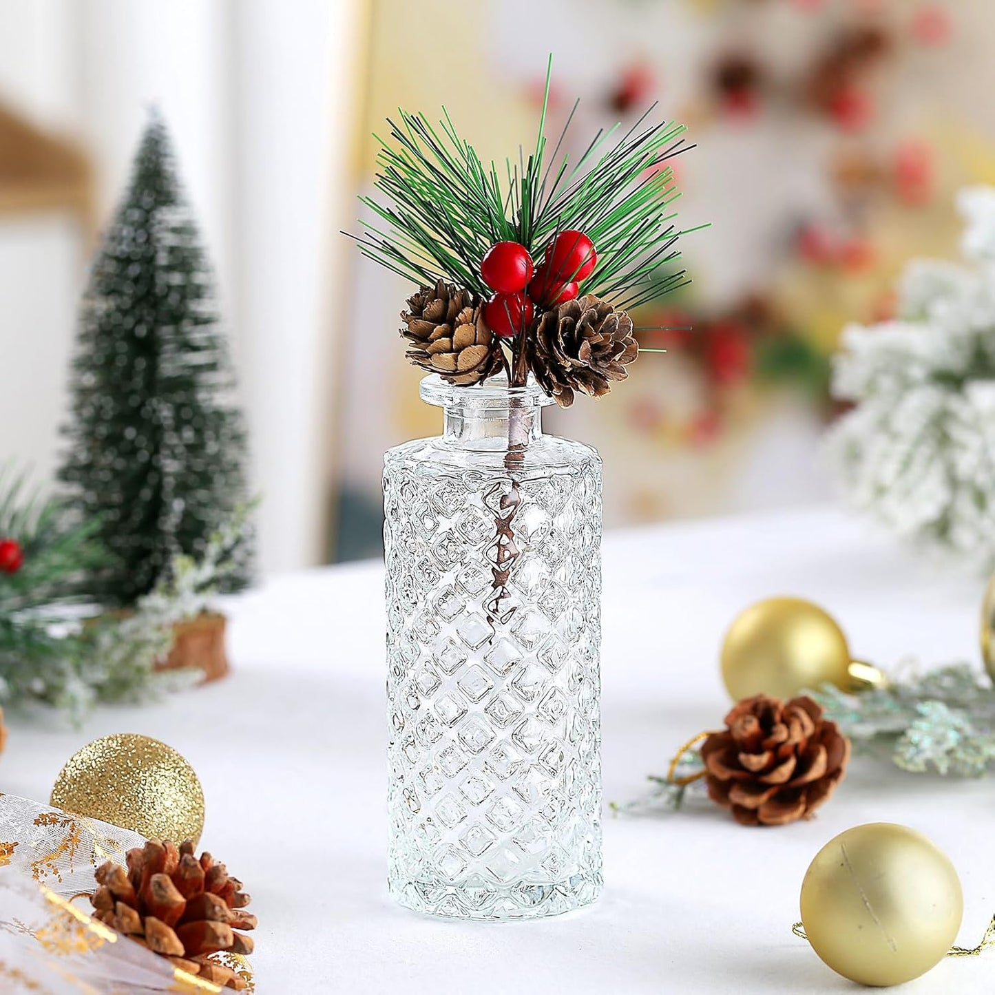 Glass Bud Vase 15 Pcs for Centerpieces Wedding,Home Decor,Bud Vases in Bulk for Flowers,Small Vases for Christmas,Birthday Party,Wedding,Valentine's Day,Mother's Day,Other Events Decorations(Clear)
