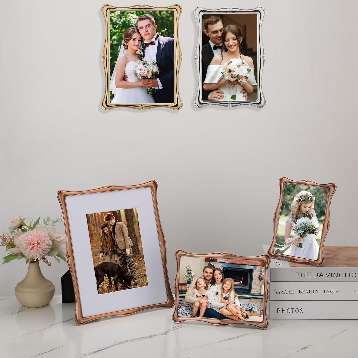 4 x 6'' Premium Alloy Gold Photo Frame - High-End Décor Picture Frames 6x4'' with Velvet Backing,Hi End Décor Metal Frames