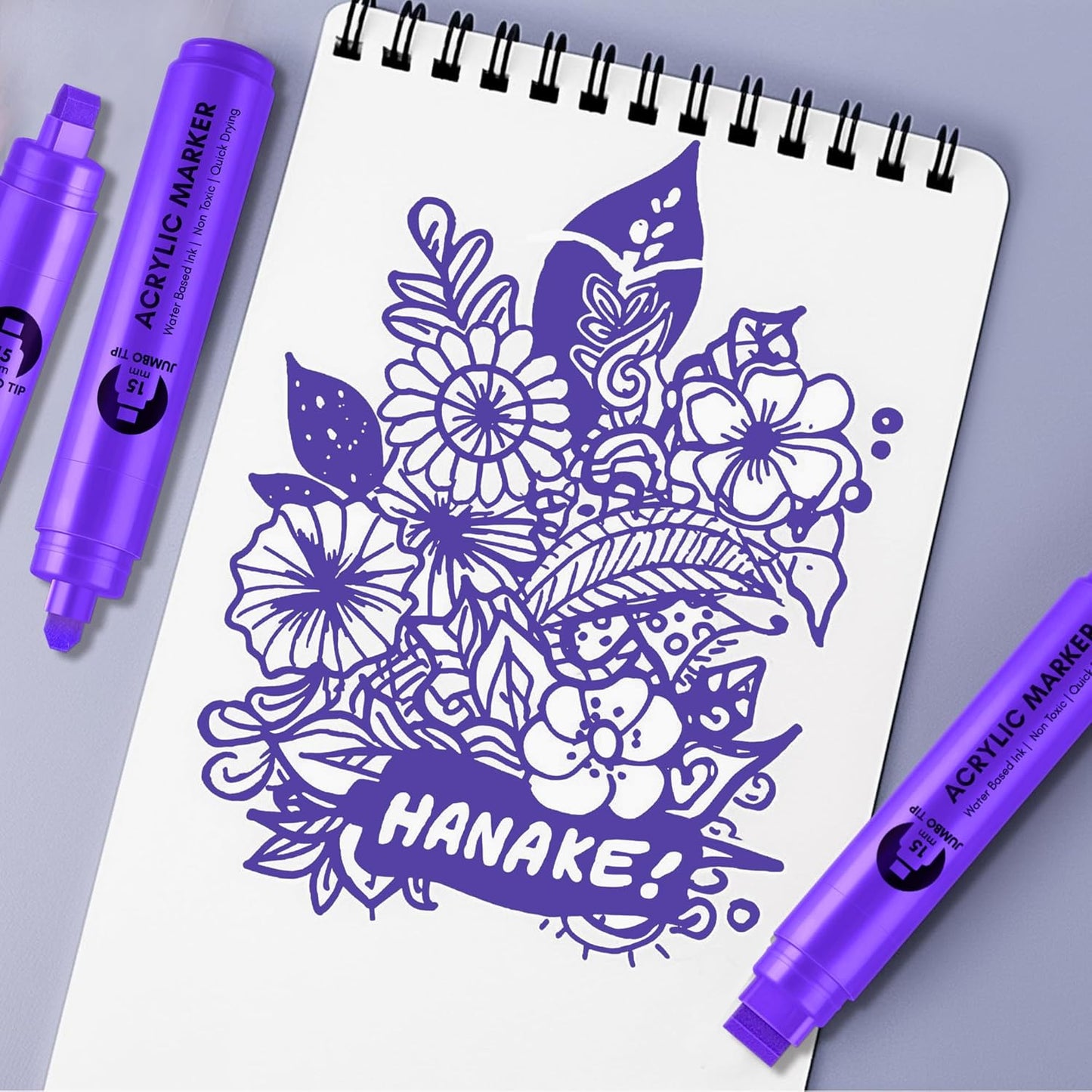 3 Pcs Purple Jumbo Permanent Markers: 15mm Wide Tip Thick Acrylic Paint Pen Large Calligraphy Marker for Rock Painting, Poster, Sign, Canvas, Glass, Wood, Ceramic