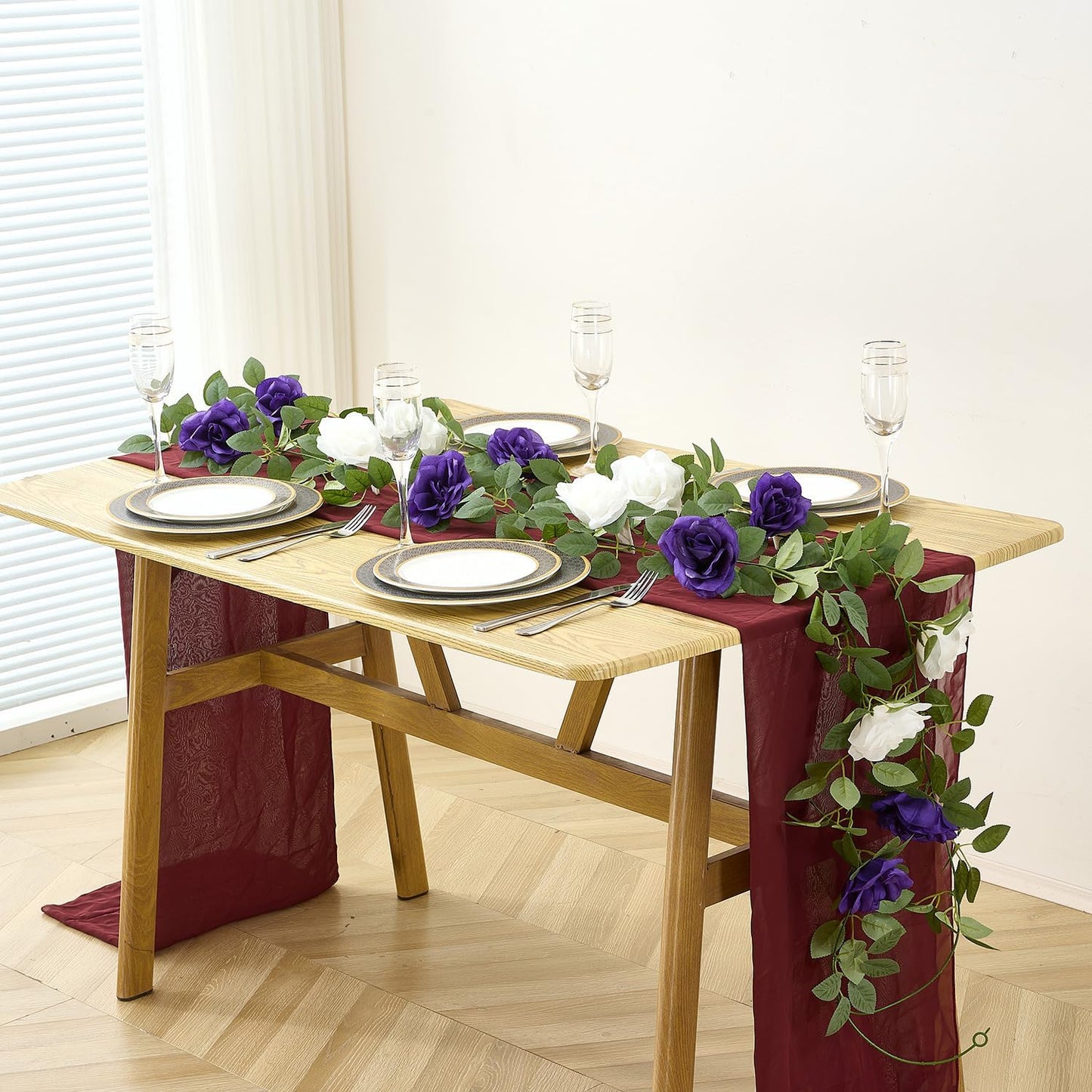 Carlita's Blooms Artificial Rose Garlands Purple Rose Vines Leaves Banners Hanging Floral Garland Fake Flower Vine Wall Decorations