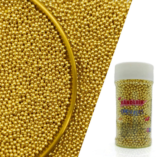 Edible Super Gold Pearl Sugar Sprinkles Candy 2mm Mini Pearls Cake Decorations Cupcake Toppers Cookie Decorating Perfect for Wedding Party Valentine Halloween Christmas Supplies 3OZ