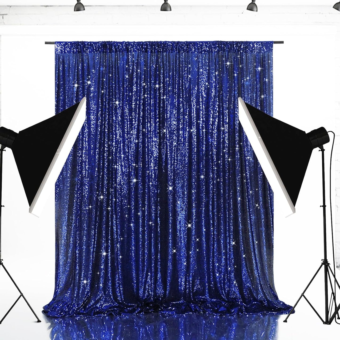 Eternal Beauty Navy Blue Sequin Backdrop, 6x6 Ft Glitter Background Curtains for Shimmer Photography Party Wedding Birthday Independence Day Back Drop Decor