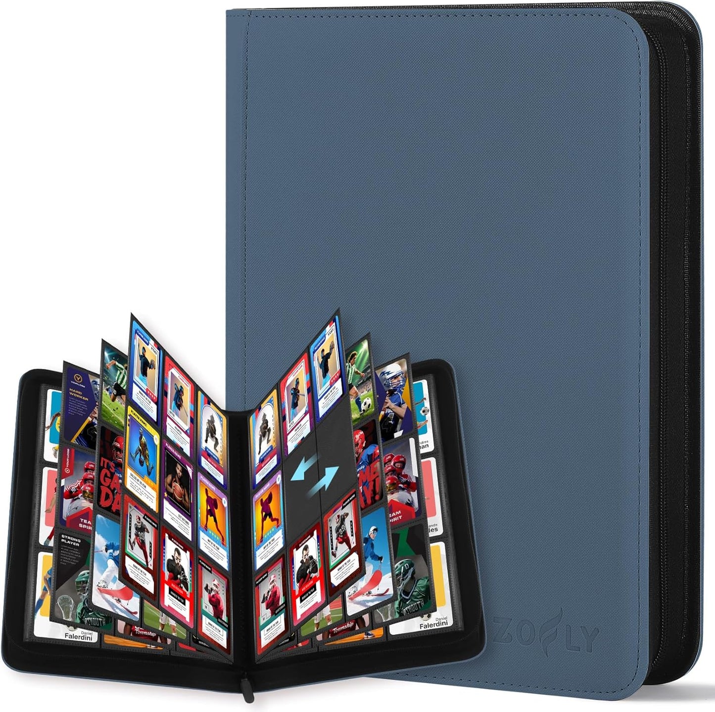 Card Binder 9 Pocket, Premium Zip Trading Card Binder, 540 Double Sided Pocket PU Collection Binder, Side-Loading Collector Album, Card Folder for MTG, TCG, Sports Cards, Navy Blue