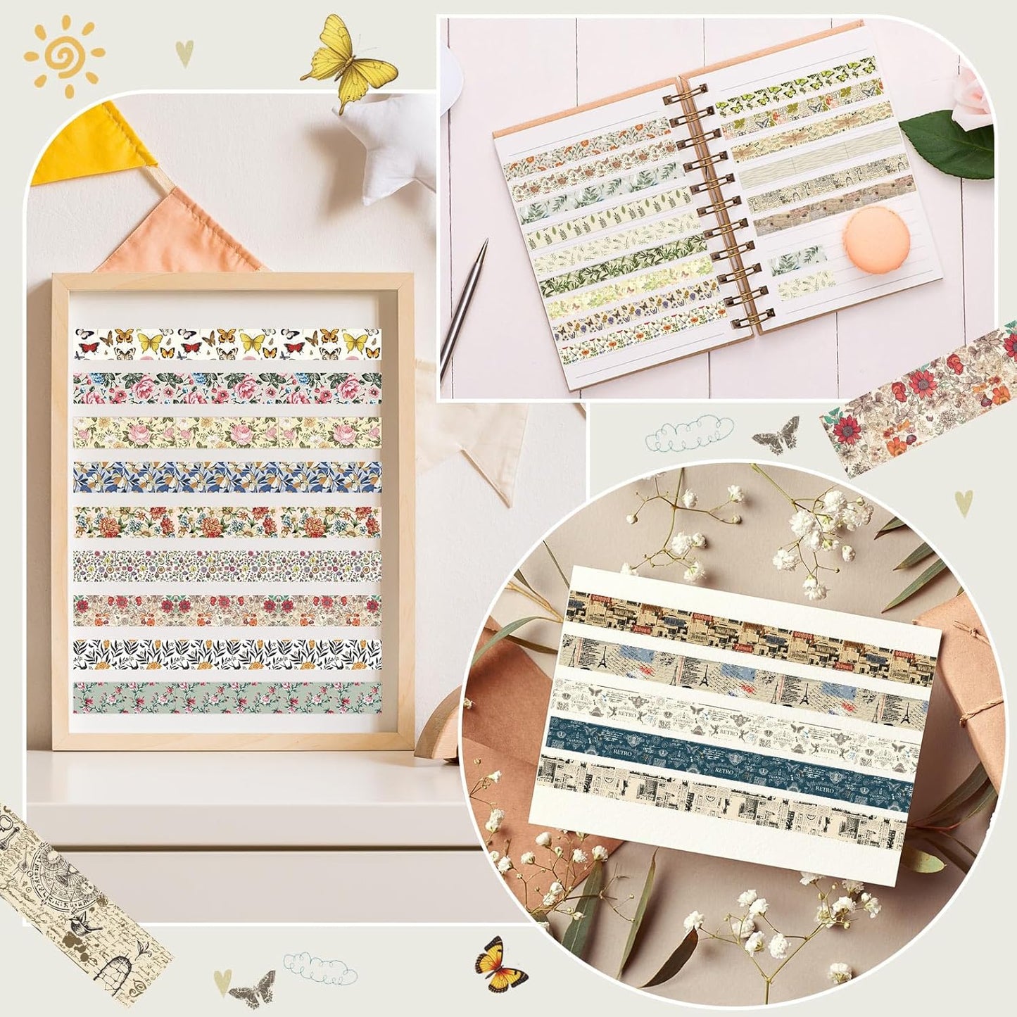 TaoBary 33 Rolls Holiday Plaid Washi Tape, 15 mm Seasonal Washi Tape Set Bohemian Colorful Vintage Cute for Card Wrapping Craft(Vintage Style)