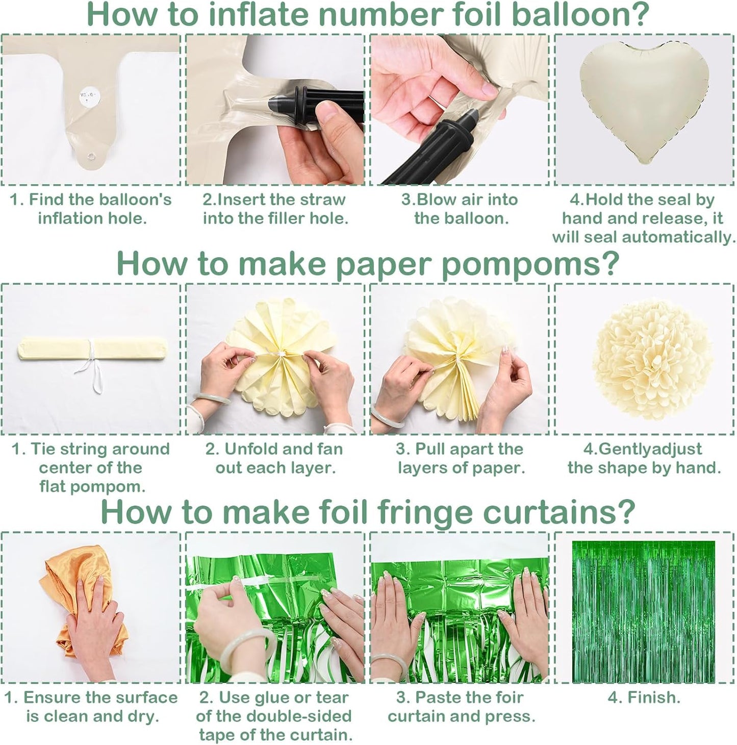 Sage Green 40th Birthday Decorations for Men Gold Number 40 Balloon Nude Gold Happy Birthday Banner Fringe Curtain Paper Pom Poms Olive Green Cream White Sand Star Foil Balloons Party Decor