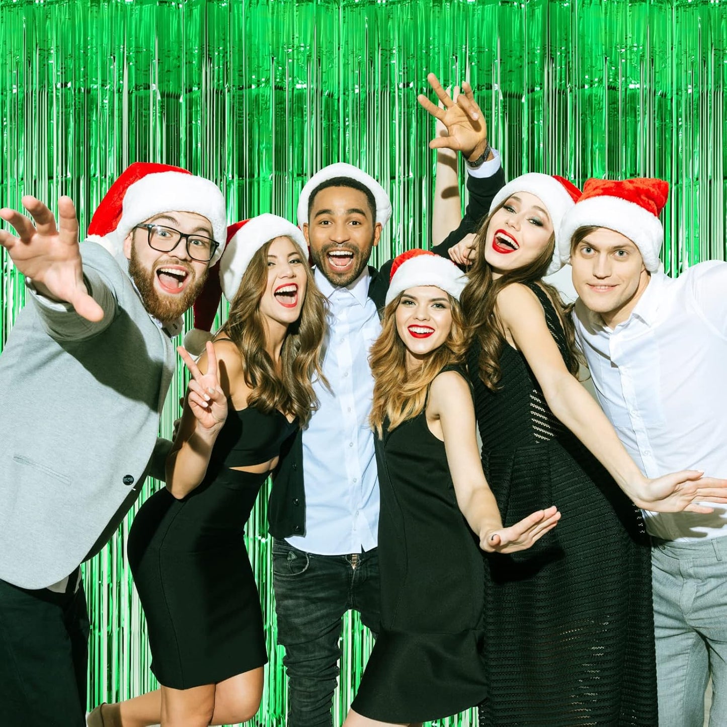 4 Pack Green Foil Fringe Backdrop Curtains, Tinsel Streamers Birthday Party Decorations, Fringe Backdrop for Graduation, Baby Shower, Gender Reveal, Disco Party