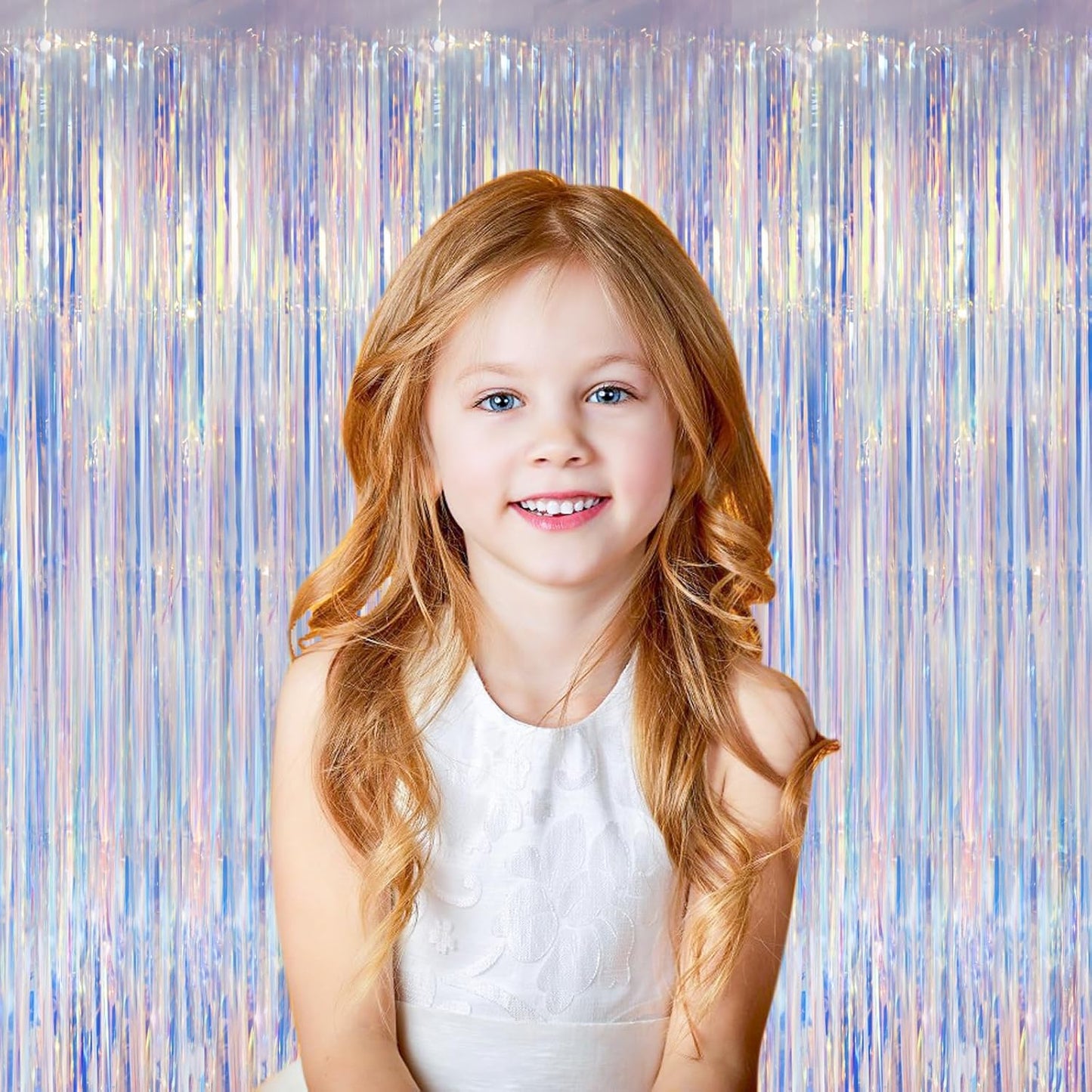 2 Pack Iridescent Foil Fringe Curtains, Holographic Tinsel Streamers Birthday Party Decorations, Fringe Backdrop for Kids Birthday, Baby Shower, Anniversary, Engagement Themes Party