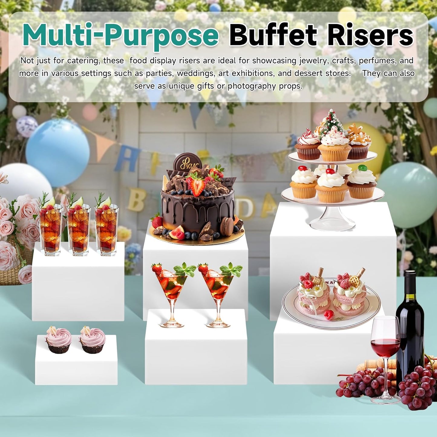 12" Large Buffet Risers,3Pcs 12",10",8" Buffet Risers,Food Risers for Buffet Table Display Stand Shelf for Party Catering Dessert Jewelry Collectibles Acrylic Cube Boxes