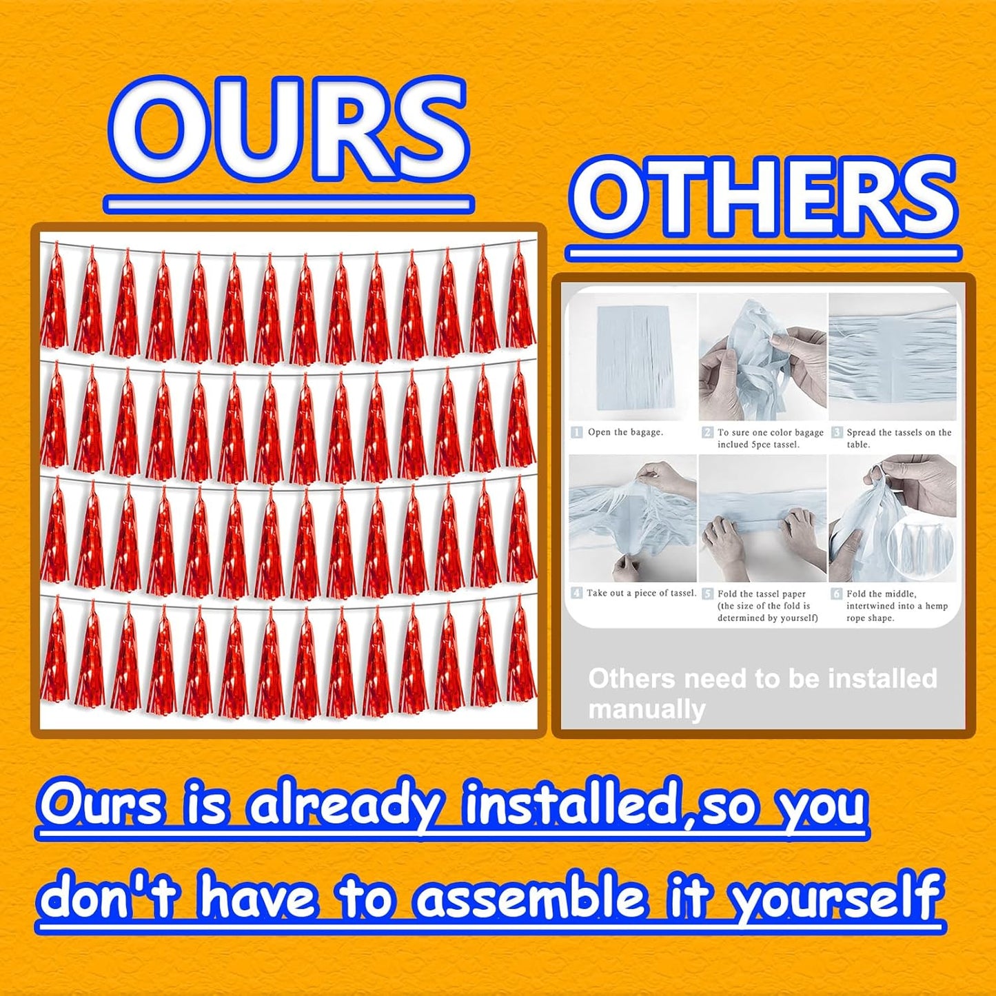 4P Red Foil Fringe Tassel Banner Garland Metallic Tinsel Streamers Wall Hanging Curtain Backdrop Banner for Parade Floats, 2024 Graduation Decorations, Wedding Party Decoration