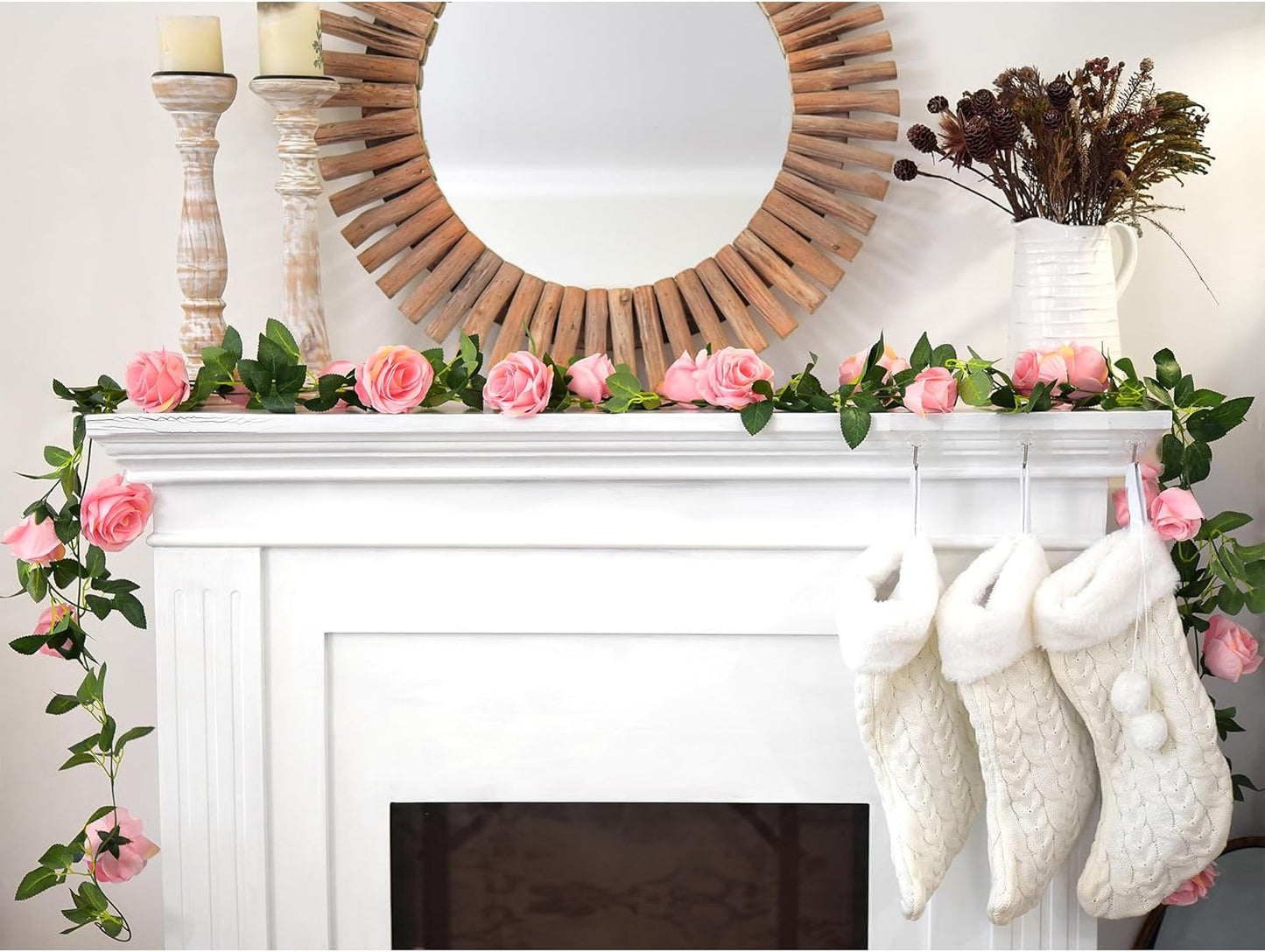 FiveSeasonStuff 28 Ft 4 Rose Silk Flower Garlands Artificial Flowers Decoration Hanging Floral Decor for Wedding Baby Shower Birthday Party Garden (Amaranth Pink)