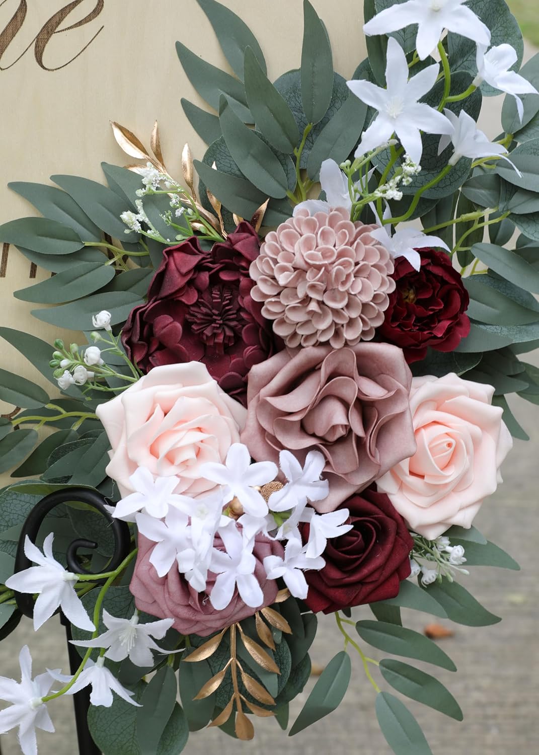 Ponatia Wedding Arch - Artificial Burgundy & Dusty Rose & Blush Flowers (Pack of 2) for Wedding Welcome Signs, Ceremony & Reception