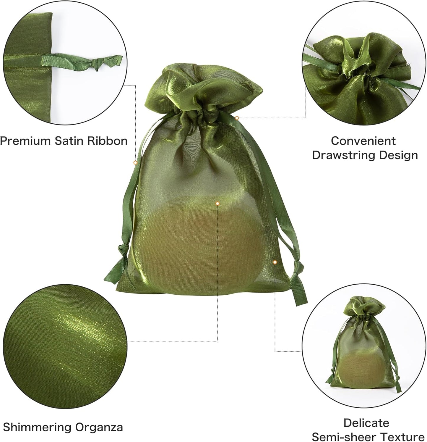 20 Pcs Moss Green Organza Bags 6X9 inch for Wedding Favors with Drawstring, Large Semi Sheer Mesh Gift Bags Jewelry Pouch for Candy Bridal Shower Party Favor Baby Shower Christmas