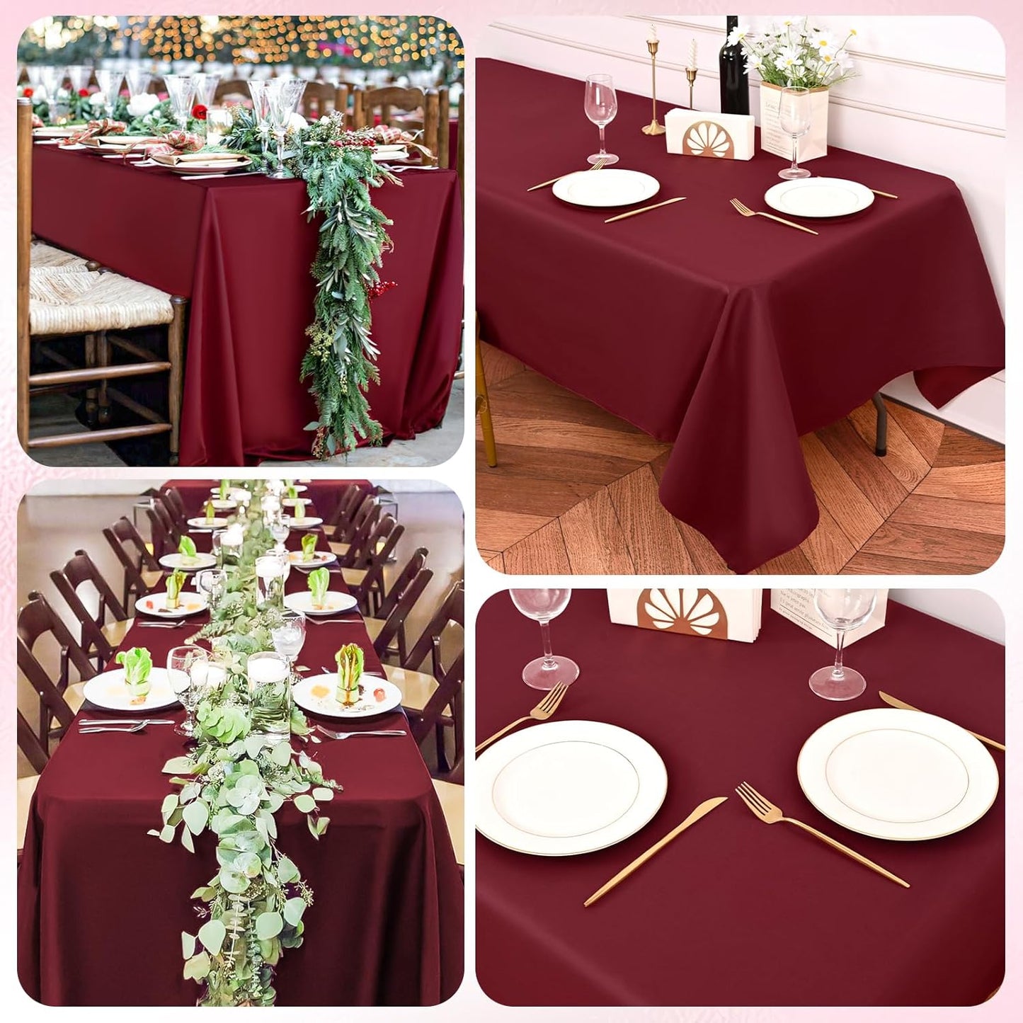 10 Pack Burgundy Tablecloths for 6ft Rectangle Tables 60 x 102 Inch - Polyester Table Cover Stain and Wrinkle Resistant Washable Fabric Table Clothes for Wedding Party Banquet Reception Restaurant
