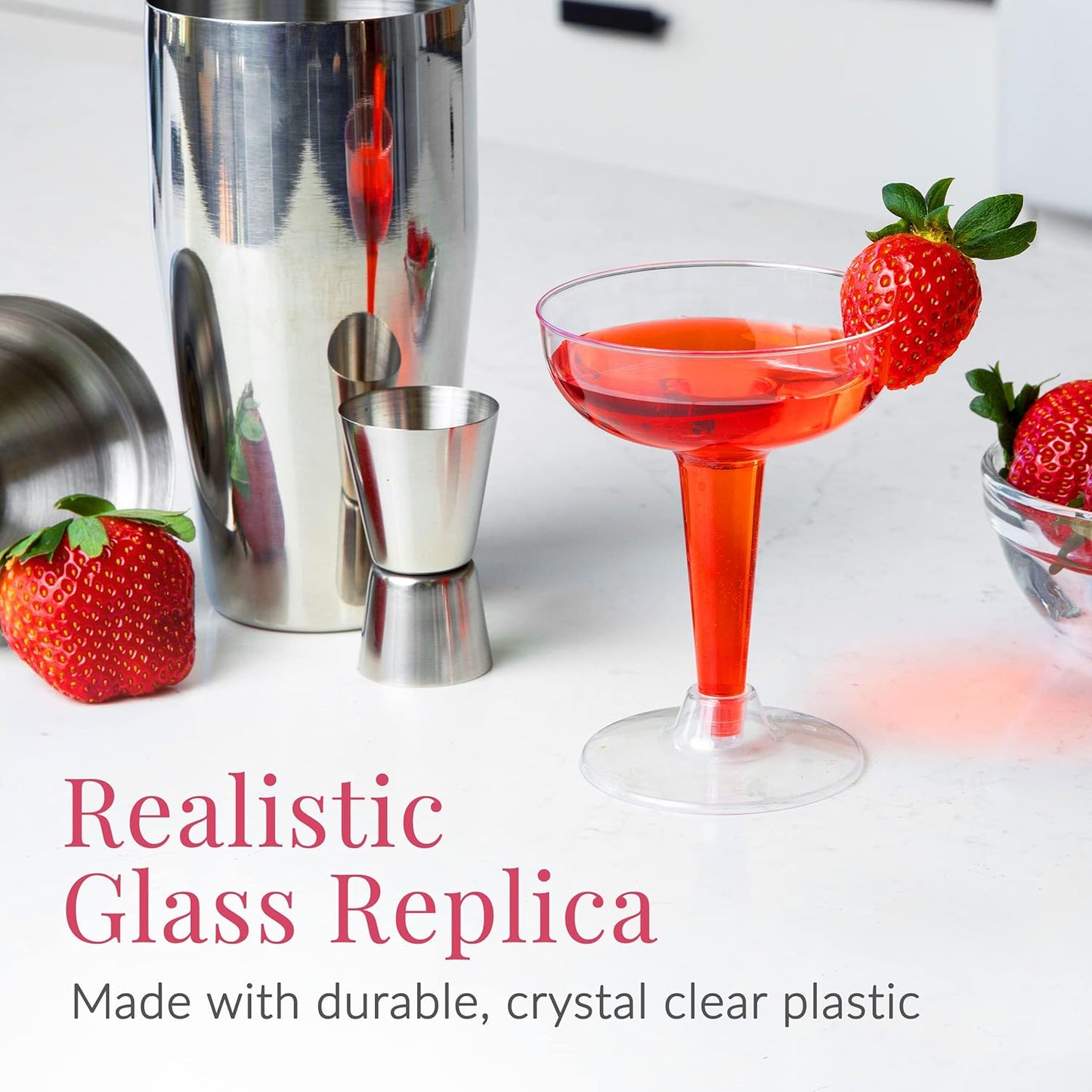 Prestee 24 Clear Plastic Coupe Glasses 4oz - Disposable Plastic Cocktail Cups, Martini Glasses, Margarita Glass, Champagne Glass for Parties, Cinco de Mayo, Taco Party, Weddings Decorations