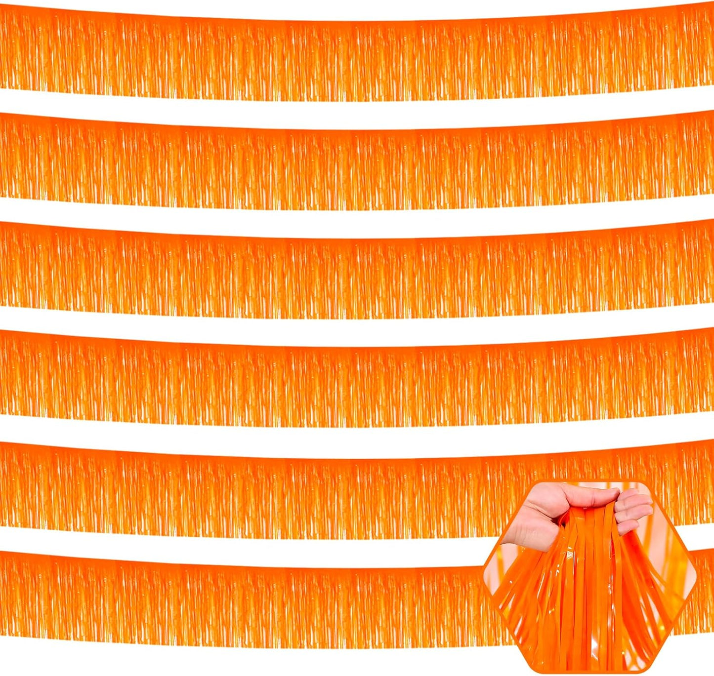 6 Pack 10 Feet Macaron Orange Foil Fringe Garland Metallic Tinsel Streamers Banner Wall Hanging Curtain Backdrop for Parade Floats, Birthday, Graduate, Mother's Day, Wedding Party Decoration